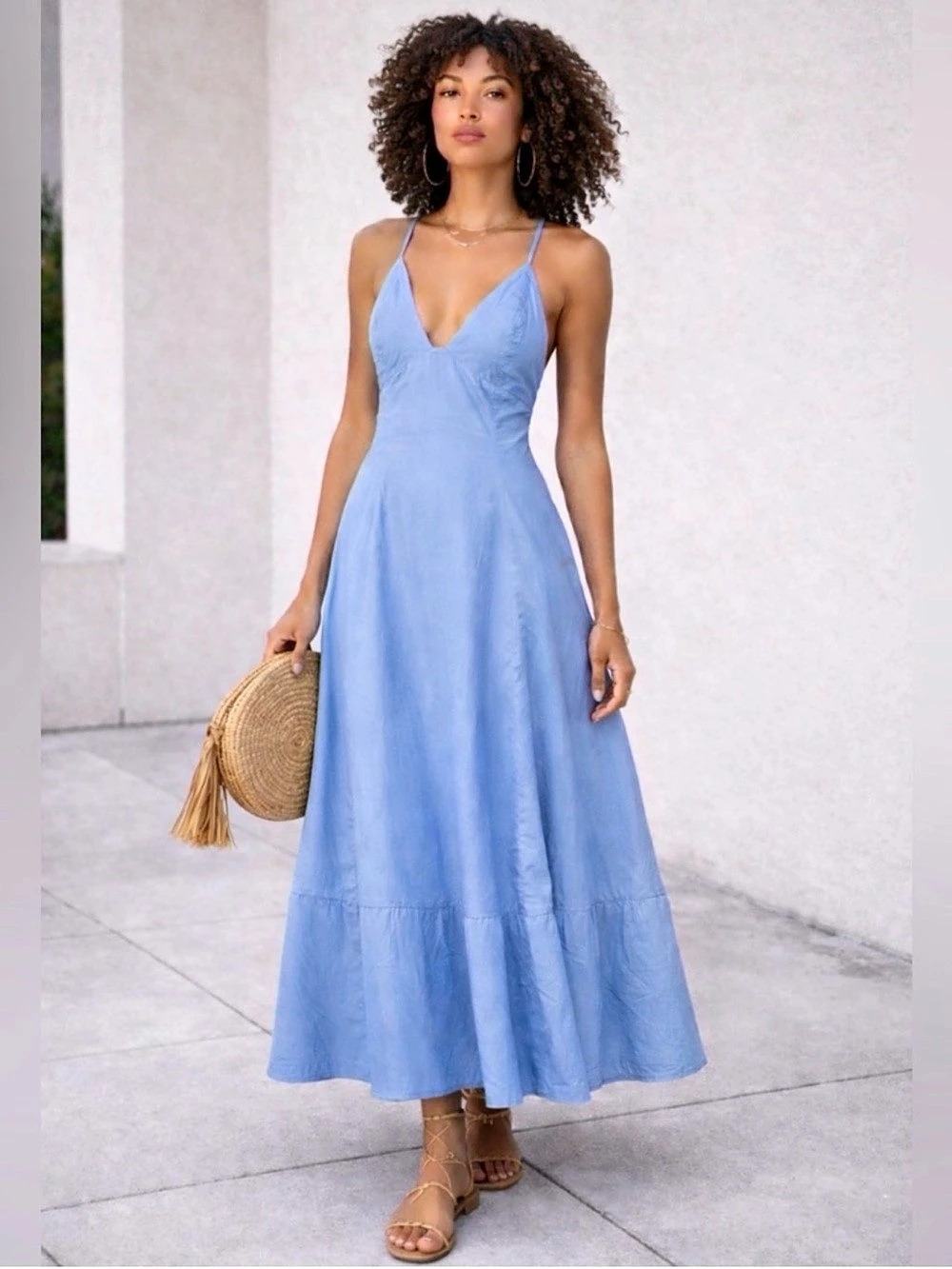 NWT Free People Blue Vista Maxi Dress | Open Back Boho Style | Size XL